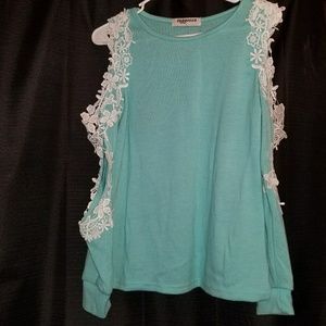 Open lace sleeve sweater